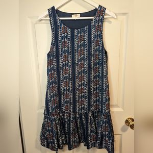Entro sleeveless blue sheath dress with ruffle hem size small
